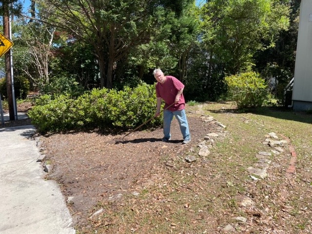 John, preparing the flower beds.